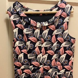 Boden floral knee cowl neck dress blue 8R NWT